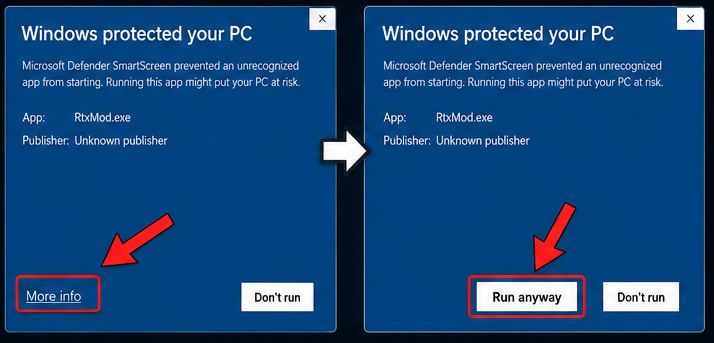 Windows SmartScreen More info and Run anyway